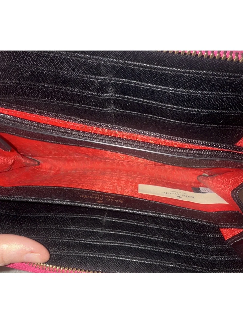 kate spade Striped Zip Wallet in Red, Pink, Black & Cream